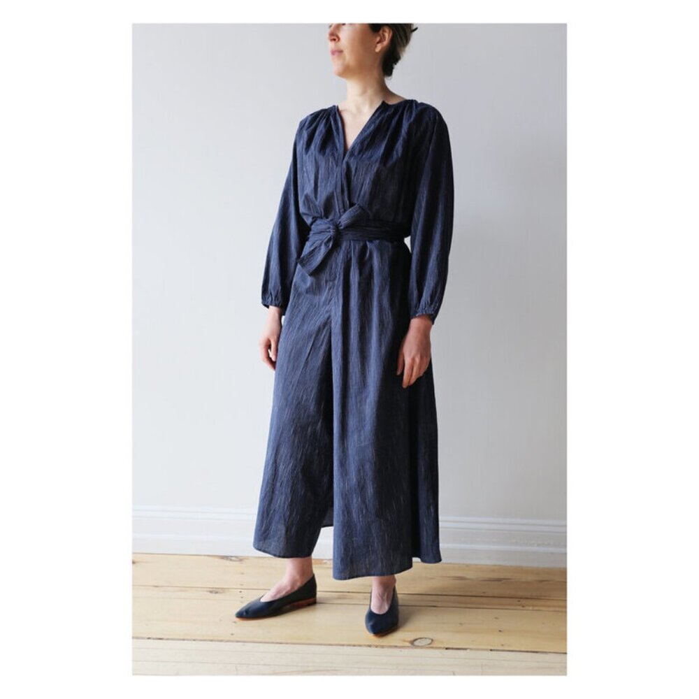 Apiece Apart Isla Wide Leg Jumpsuit 100% Cotton Navy Stripe 4 - Picture 8 of 9